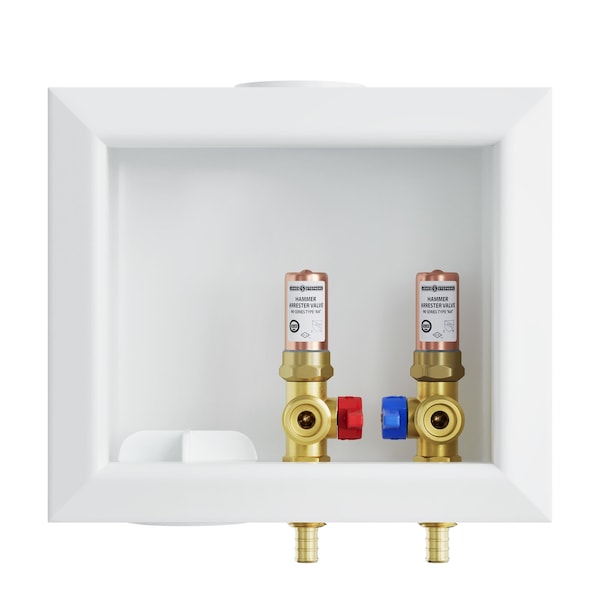 Washing Machine Box, Left Outlet with Water Hammer Arrestor, 1/2in. PEX F1807 Connection
